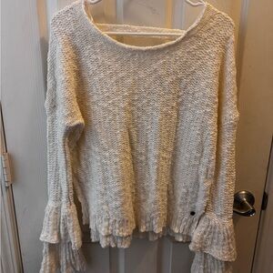 Roxy Cream Crew Neck Sweater with Textured Knit